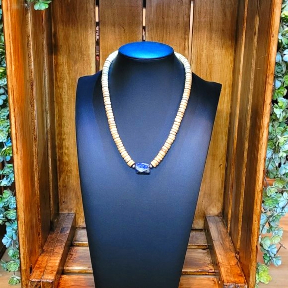 Blue Goldstone with Wooden Beads Necklace